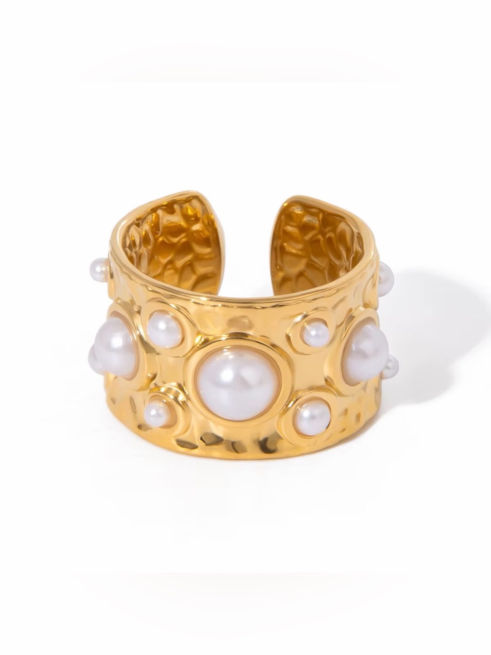 18K Gold Plated Adjustable Pearl Textured Ring